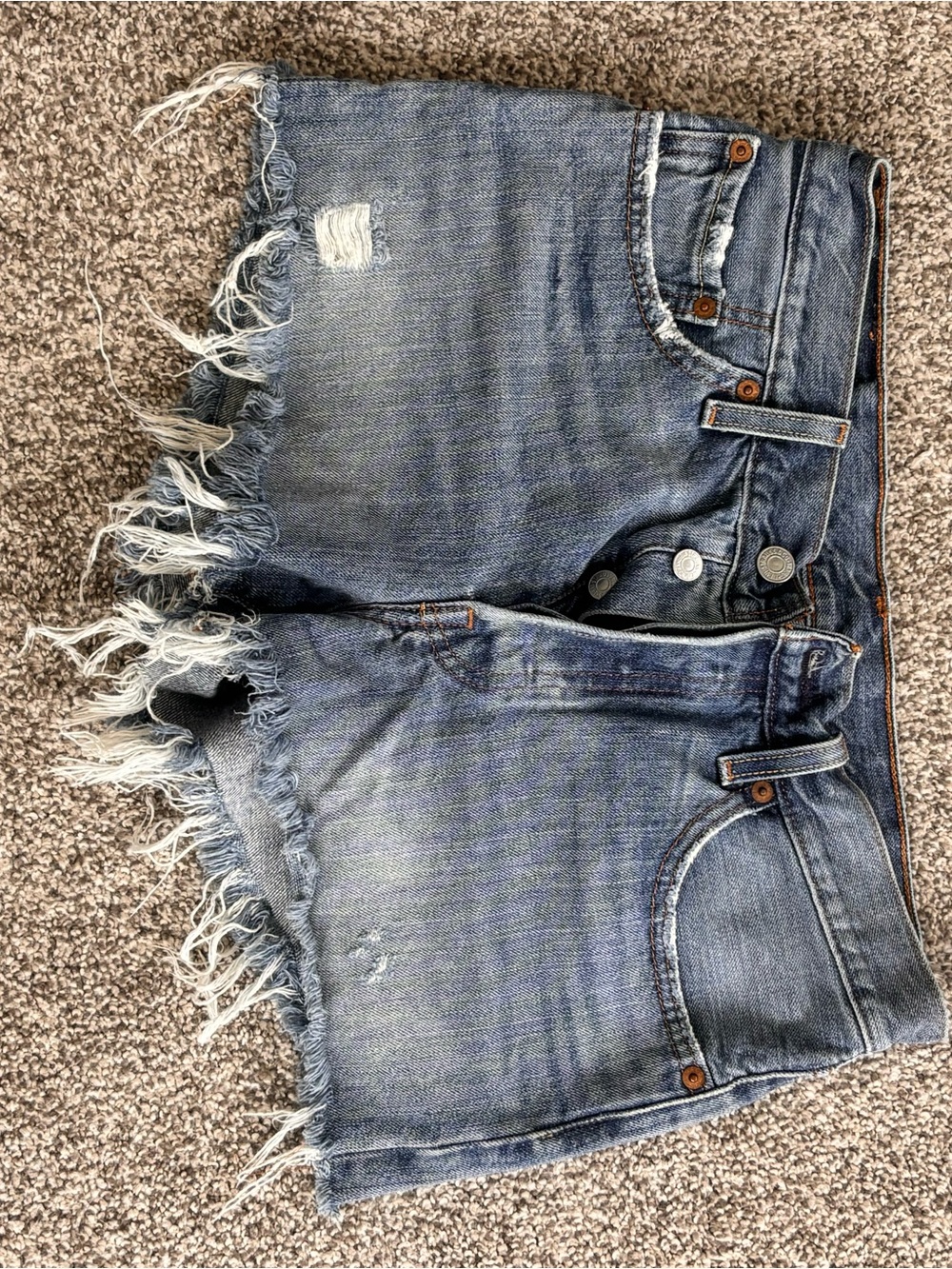 Levi's Distressed Medium Blue Denim Cutoff Jean Shorts